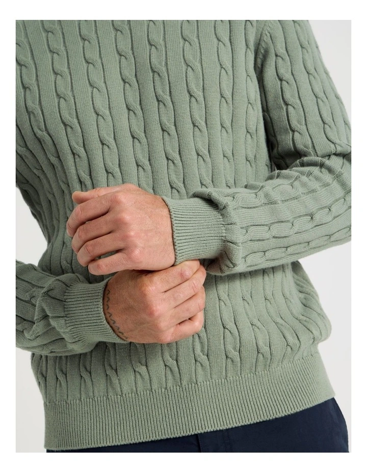 Crew Neck Cable Knit Sweater in Light Green image 4