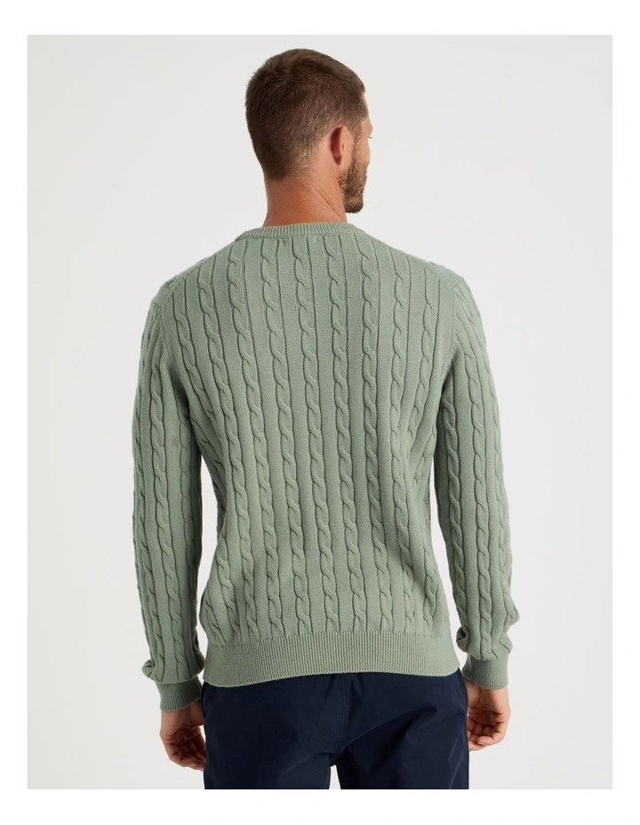Crew Neck Cable Knit Sweater in Light Green image 5