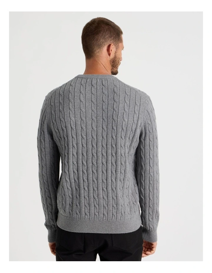 Crew Neck Cable Knit Sweater in Grey Marle image 6