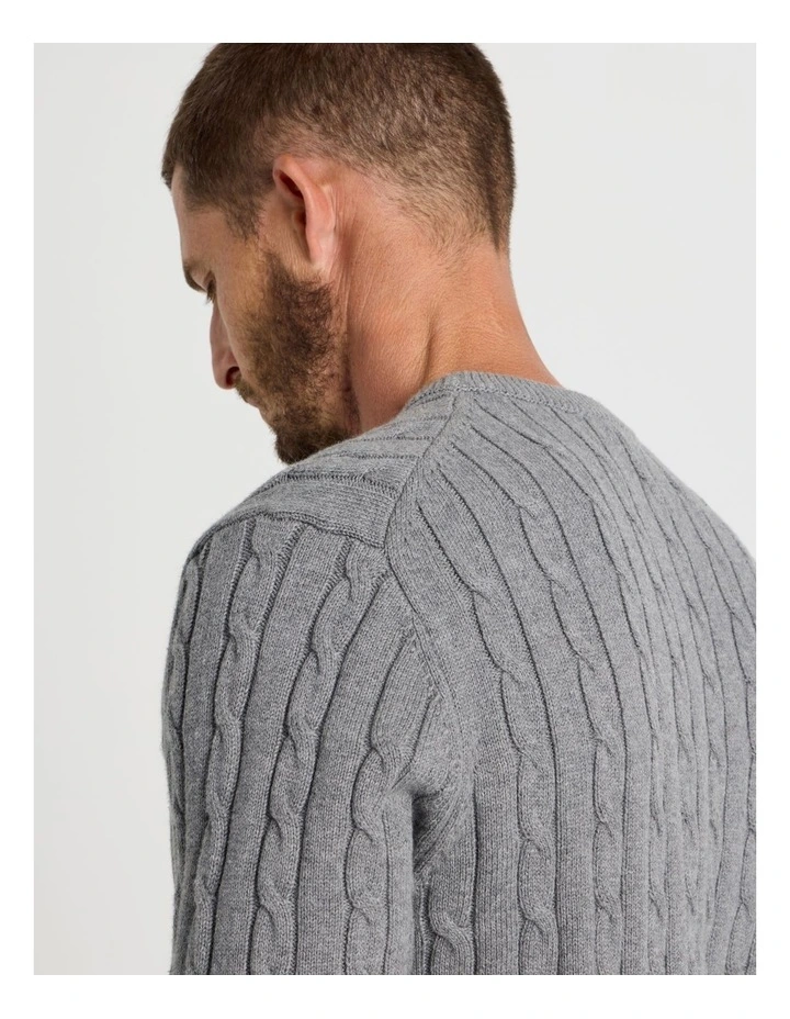 Crew Neck Cable Knit Sweater in Grey Marle image 7