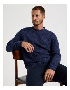 Two Tone Slub Knit Sweater in Navy