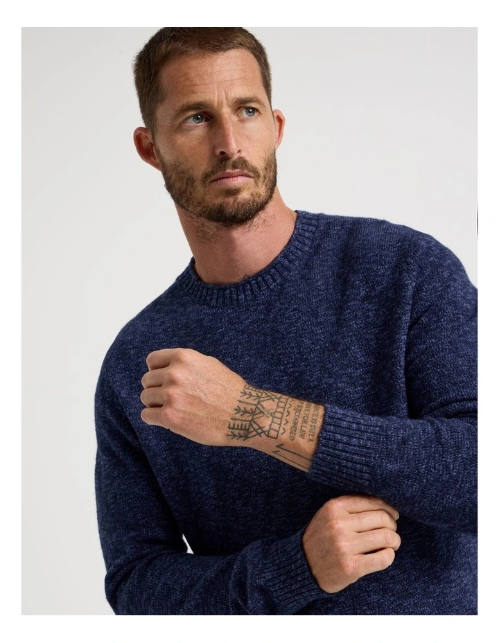 Two Tone Slub Knit Sweater in Navy image 3