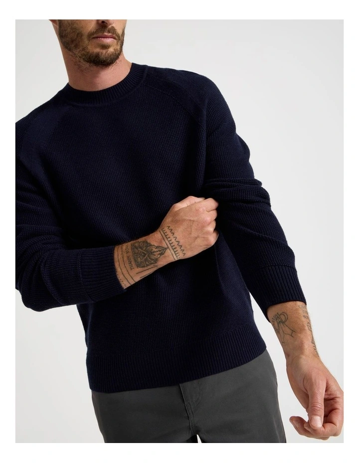 Raglan Sleeve Knit Sweater in Navy image 3