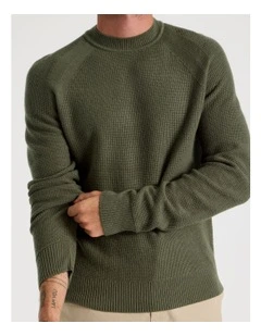 Raglan Sleeve Knit Sweater in Olive
