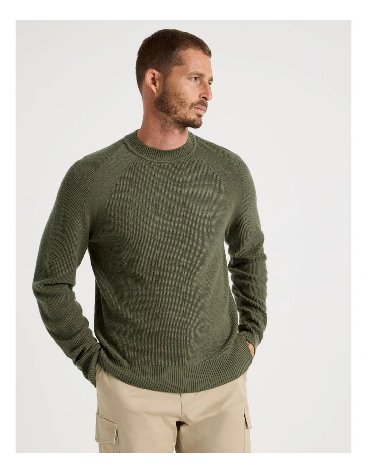 Raglan Sleeve Knit Sweater in Olive image 2