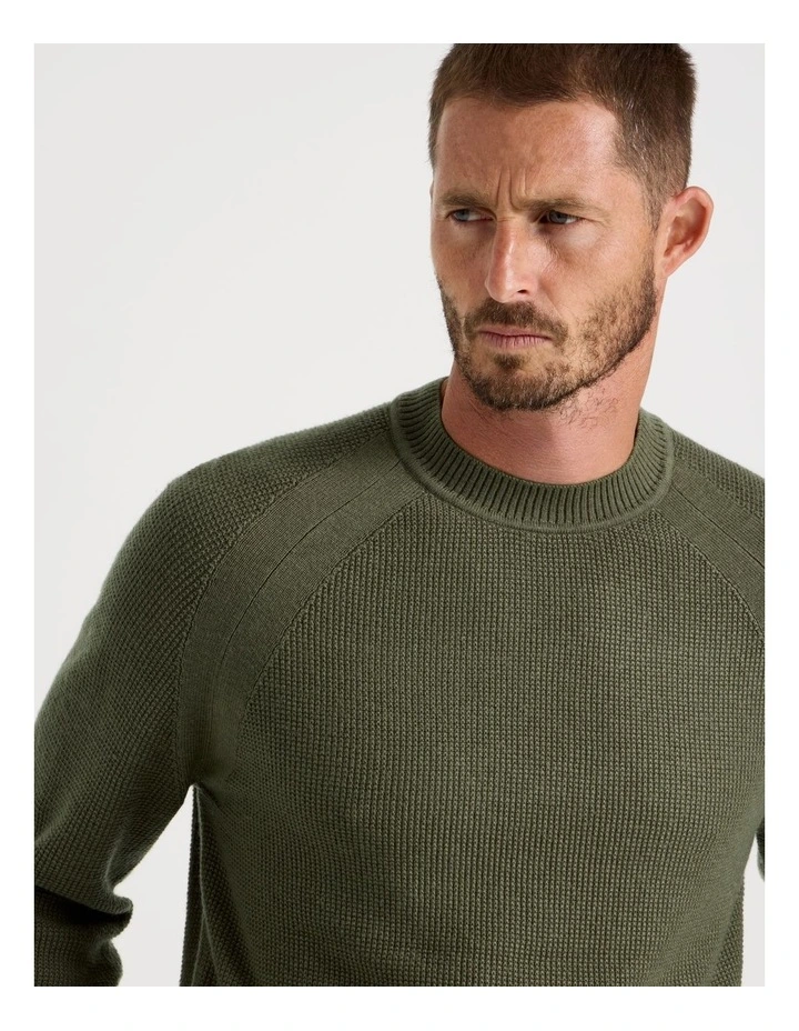 Raglan Sleeve Knit Sweater in Olive image 3