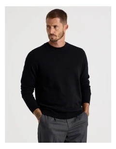 Crew Neck Merino Knitwear Sweater in Black