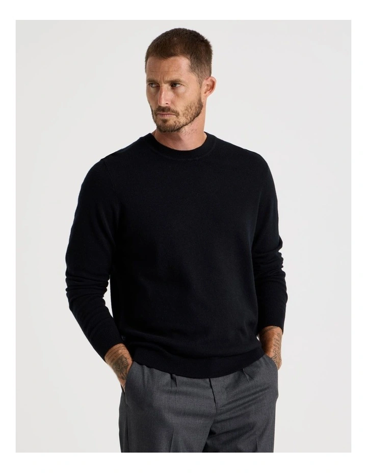 Crew Neck Merino Knitwear Sweater in Black image 1