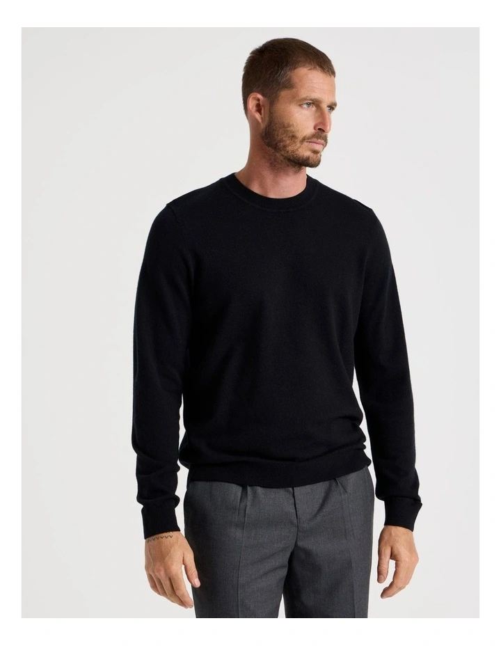 Crew Neck Merino Knitwear Sweater in Black image 4