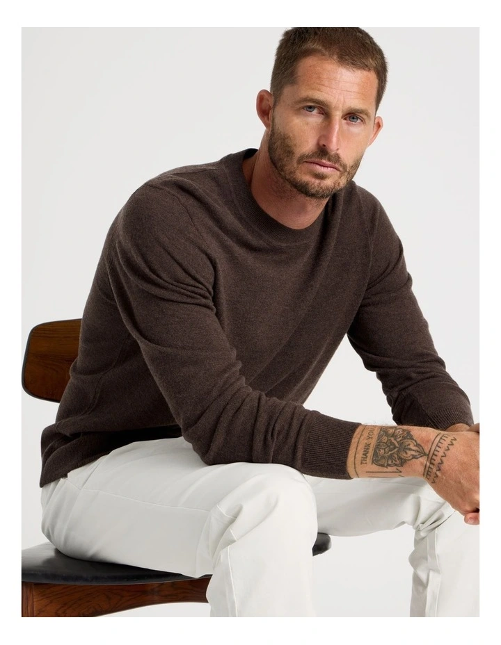 Crew Neck Merino Knitwear Sweater in Brown image 1