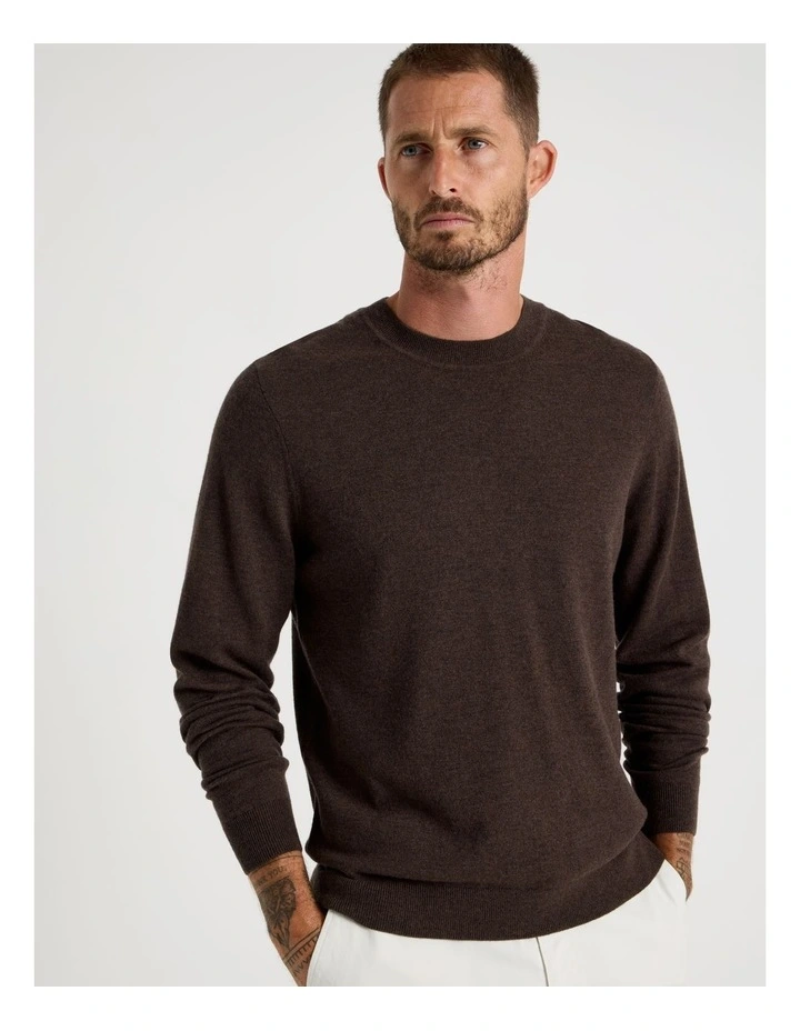 Crew Neck Merino Knitwear Sweater in Brown image 5