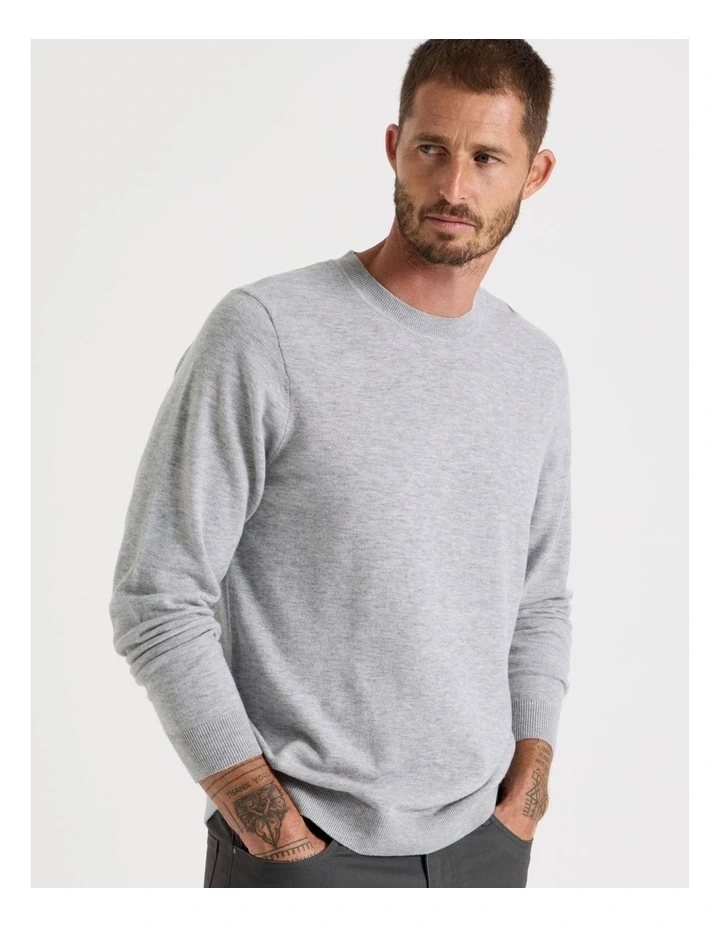 Crew Neck Merino Knitwear Sweater in Grey Marle image 3
