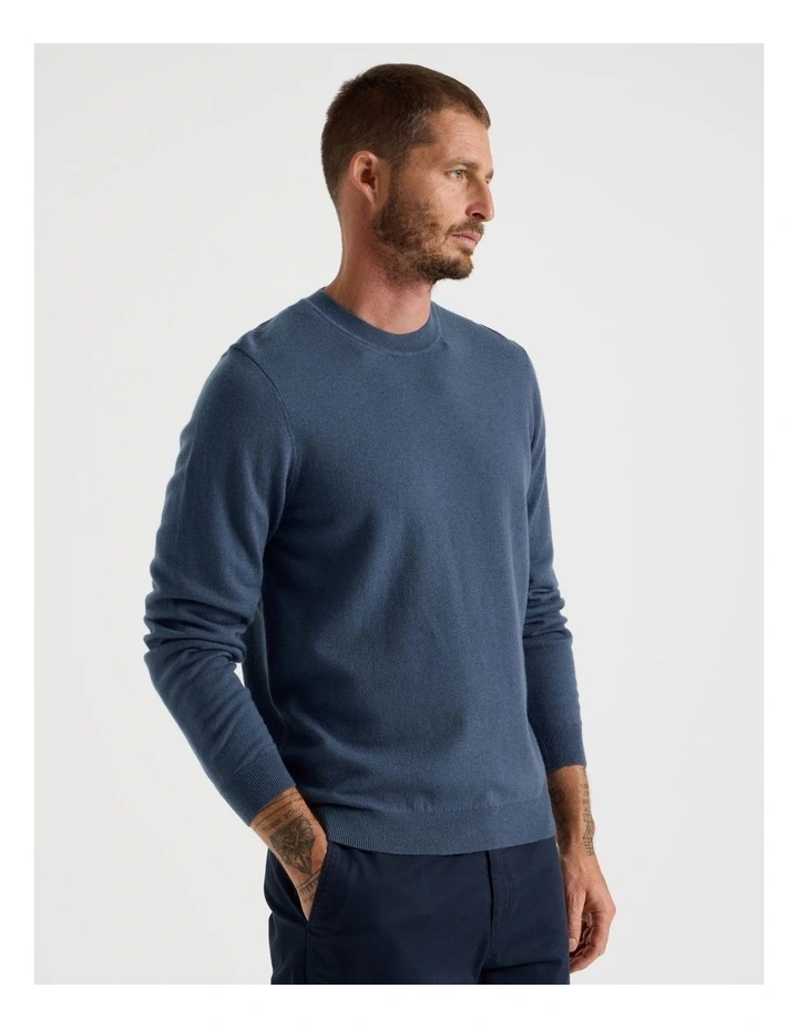 Crew Neck Merino Knitwear Sweater in Midnight image 1