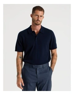Short Sleeve Merino Knit Polo in Navy