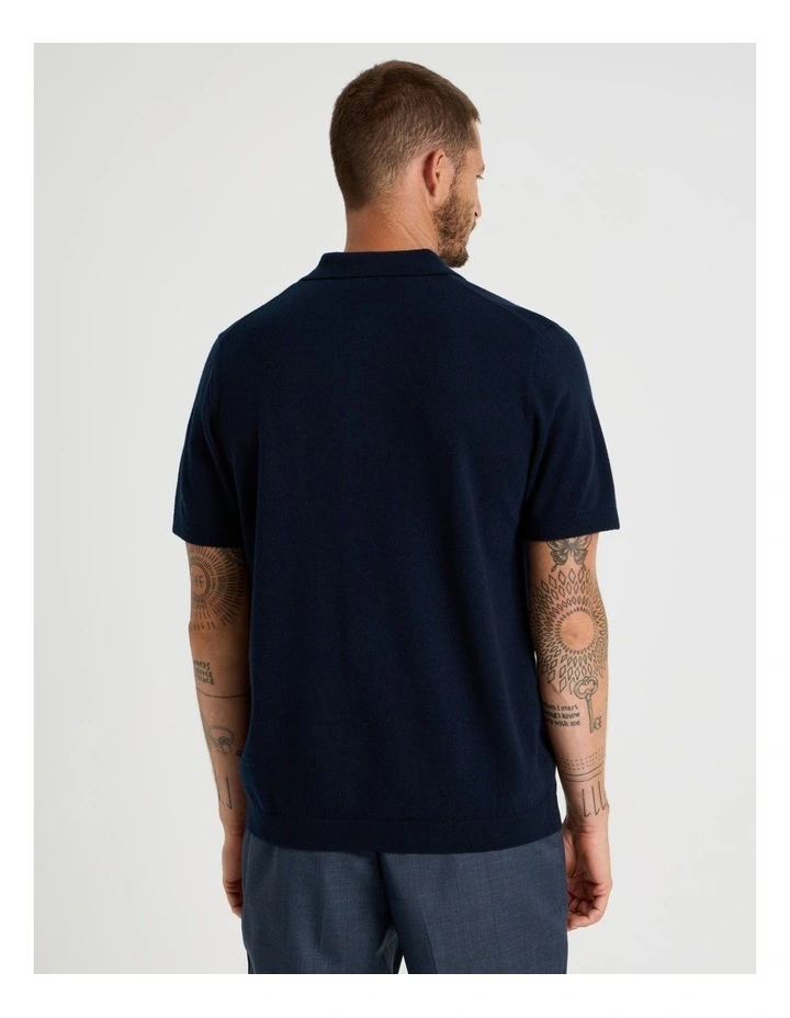 Short Sleeve Merino Knit Polo in Navy image 2