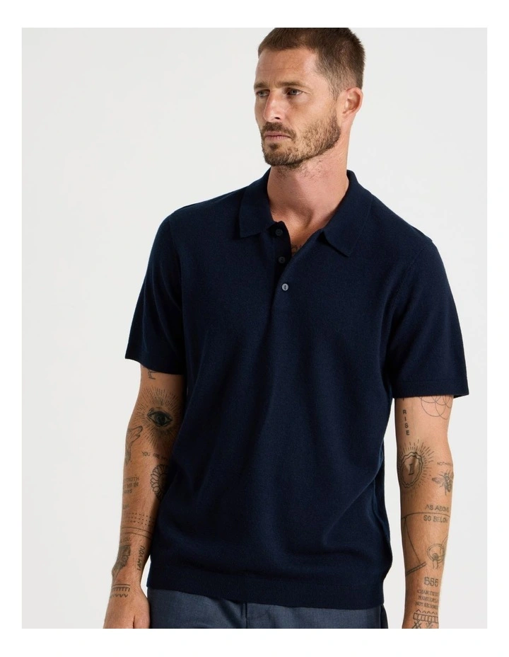 Short Sleeve Merino Knit Polo in Navy image 4