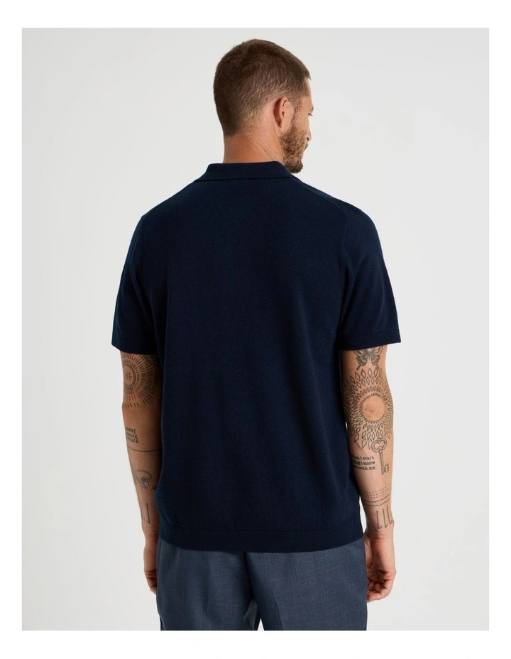 Short Sleeve Merino Knit Polo in Navy image 6