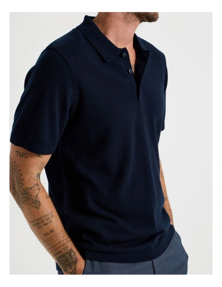 Short Sleeve Merino Knit Polo in Navy image 7