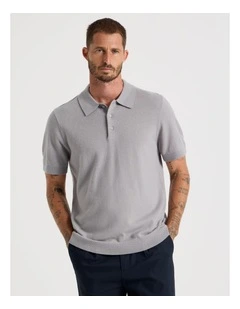 Short Sleeve Merino Knit Polo in Steel