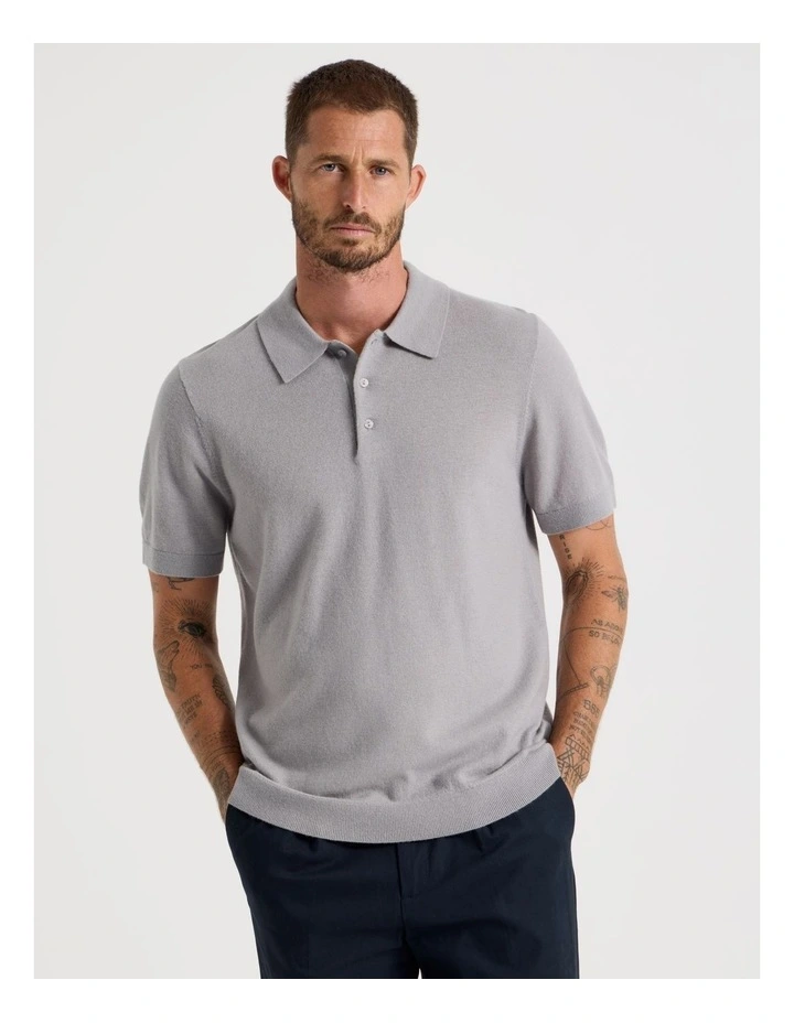 Short Sleeve Merino Knit Polo in Steel image 1