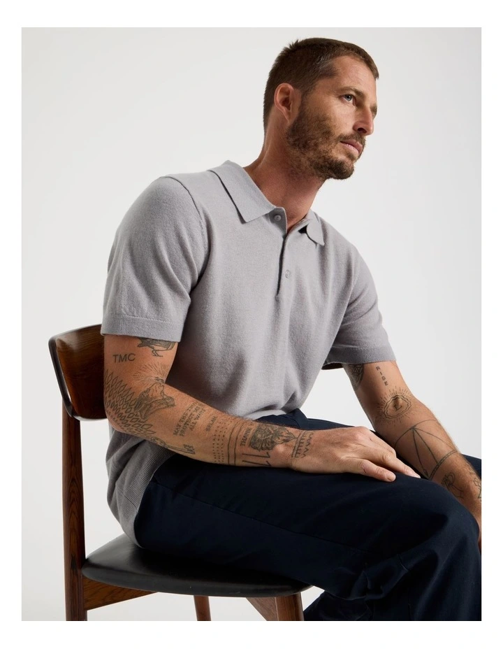Short Sleeve Merino Knit Polo in Steel image 1