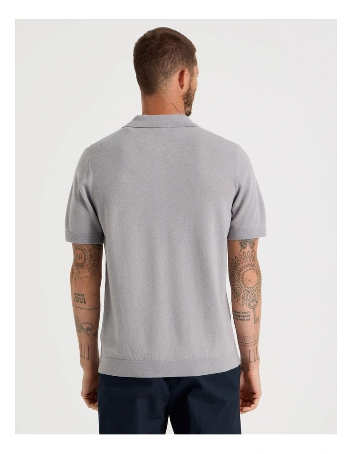 Short Sleeve Merino Knit Polo in Steel image 2