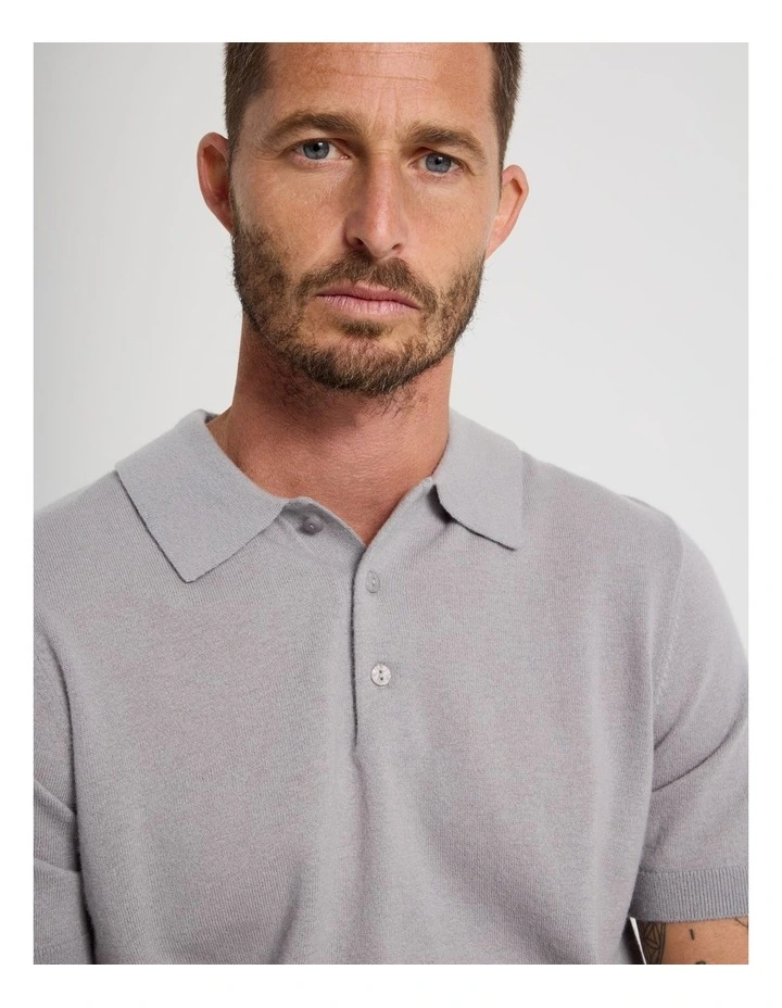 Short Sleeve Merino Knit Polo in Steel image 3