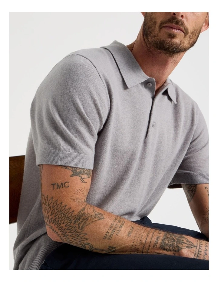 Short Sleeve Merino Knit Polo in Steel image 5