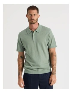 Short Sleeve Merino Knit Polo in Light Green