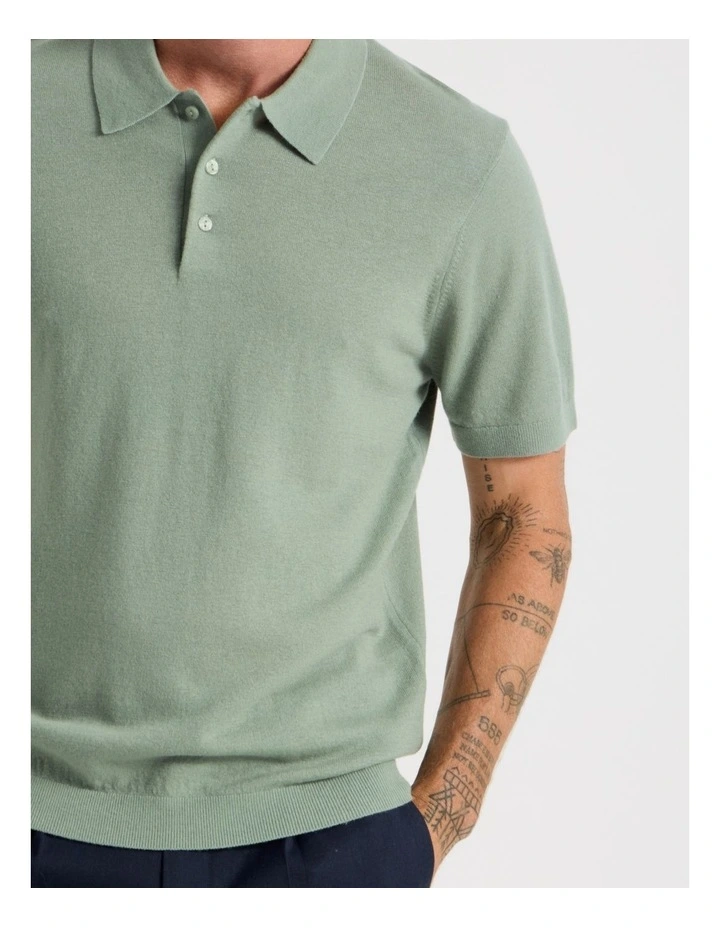 Short Sleeve Merino Knit Polo in Light Green image 4