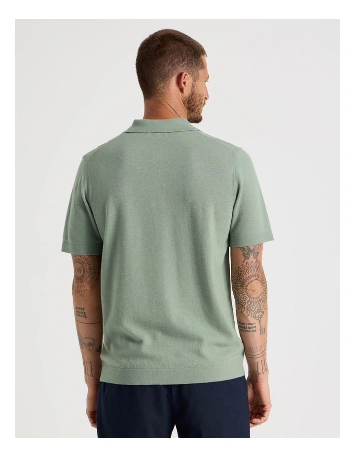 Short Sleeve Merino Knit Polo in Light Green image 6