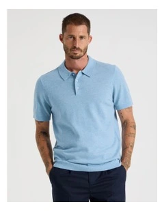 Short Sleeve Merino Knit Polo in Blue