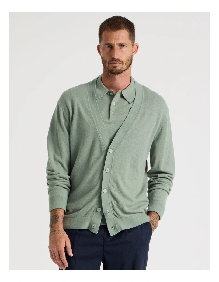 Australian Merino Cardigan in Light Green image 2