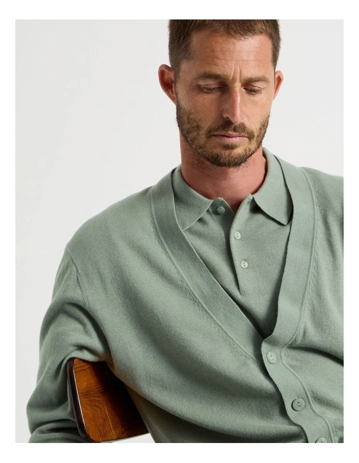 Australian Merino Cardigan in Light Green image 4