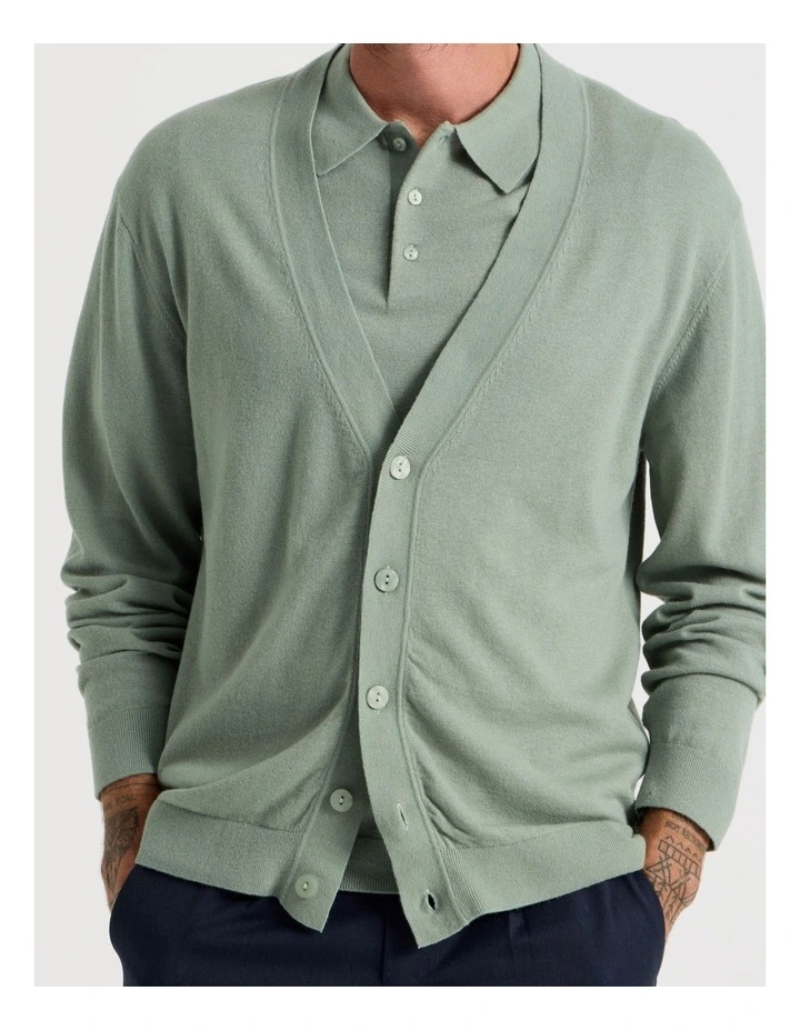 Australian Merino Cardigan in Light Green image 5