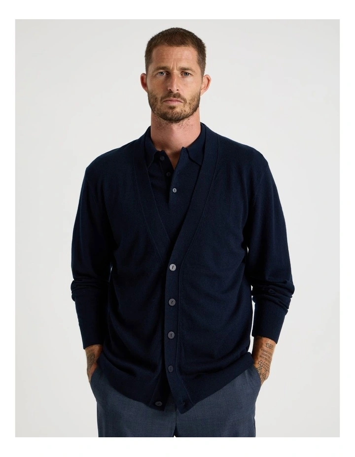 Australian Merino Cardigan in Navy image 1