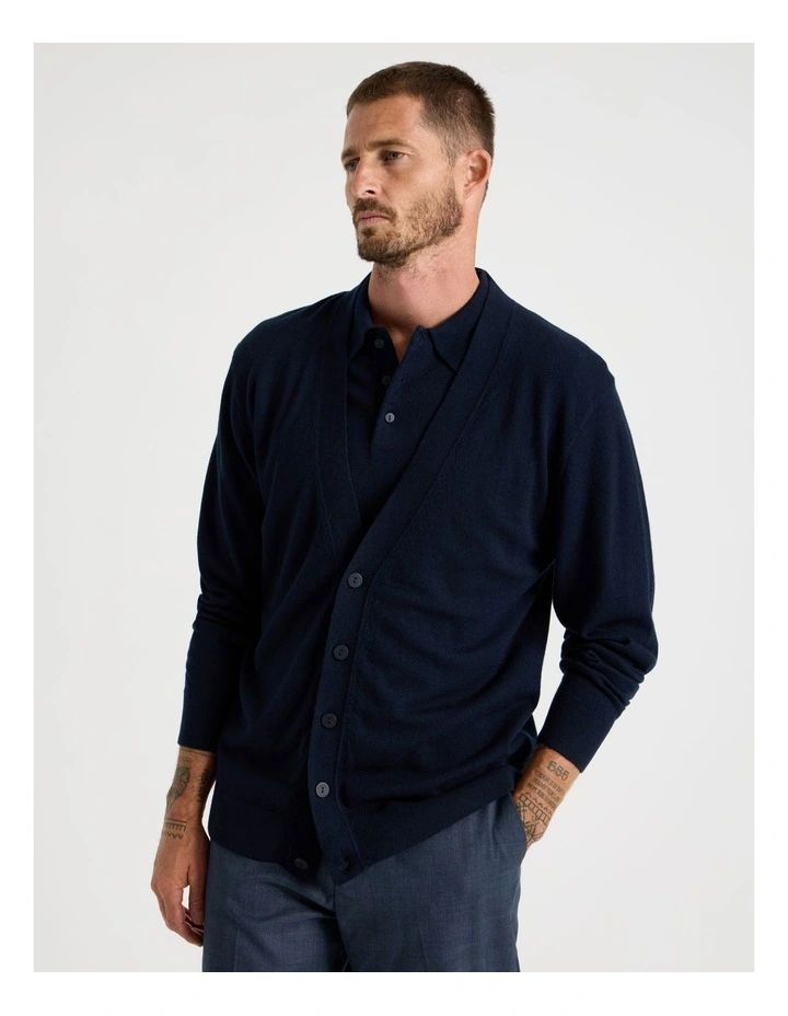 Australian Merino Cardigan in Navy image 4