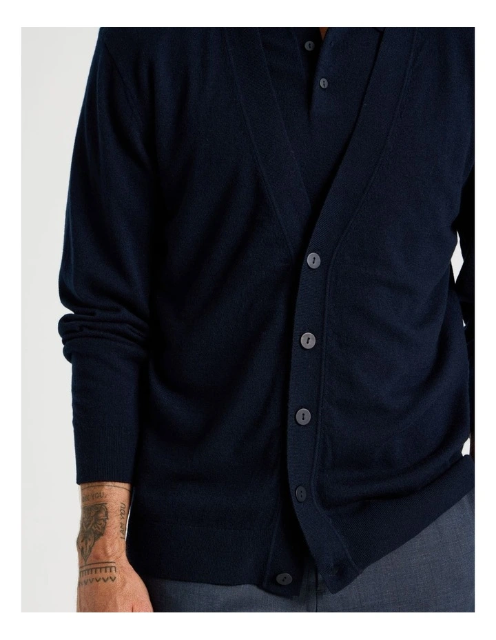 Australian Merino Cardigan in Navy image 6