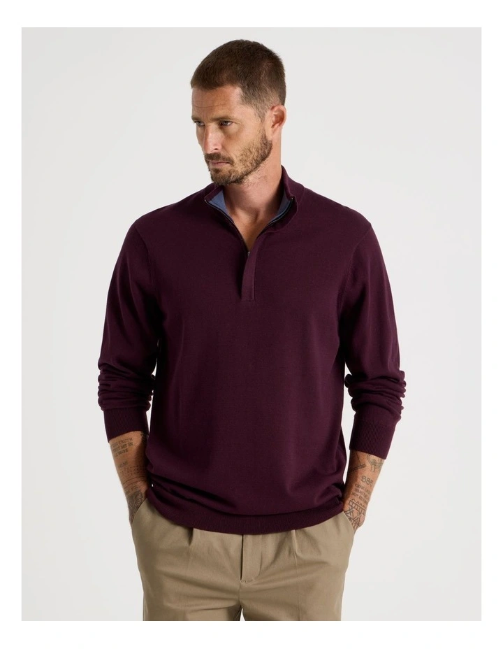 Quarter Zip Knit Sweater in Burgundy image 2
