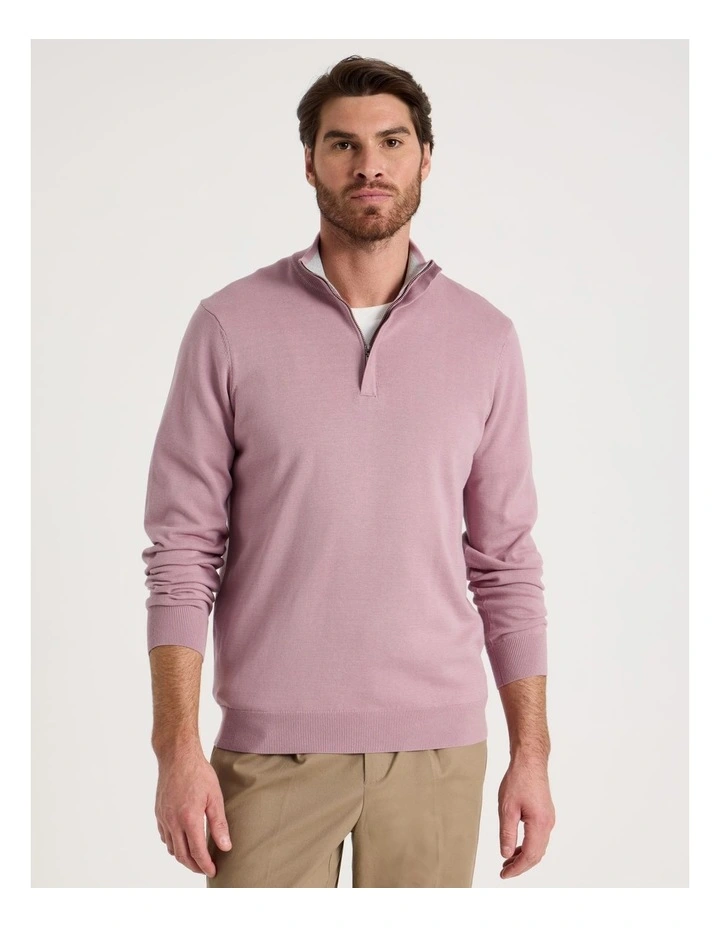 Quarter Zip Knit in Pink image 3