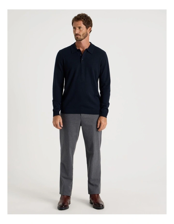 Australian Merino Long Sleeve Polo in Navy image 3