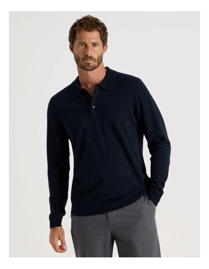 Australian Merino Long Sleeve Polo in Navy image 4