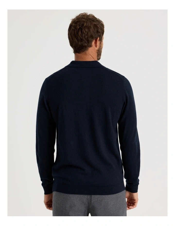 Australian Merino Long Sleeve Polo in Navy image 6