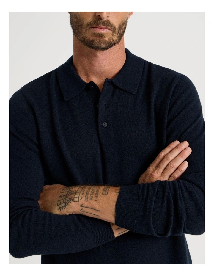 Australian Merino Long Sleeve Polo in Navy image 7