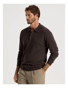 Australian Merino Long Sleeve Polo in Brown