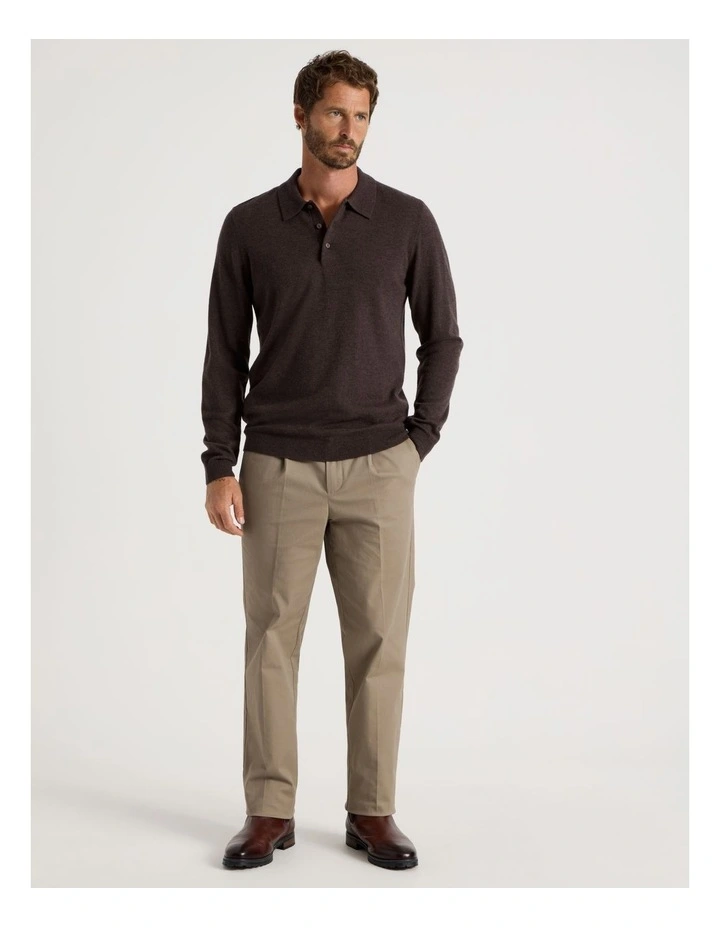 Australian Merino Long Sleeve Polo in Brown image 4