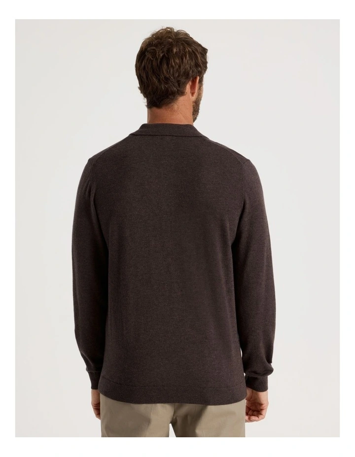 Australian Merino Long Sleeve Polo in Brown image 6