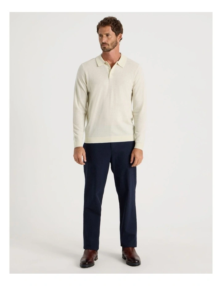 Australian Merino Long Sleeve Polo in Ecru image 3