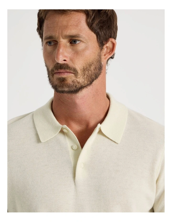 Australian Merino Long Sleeve Polo in Ecru image 4