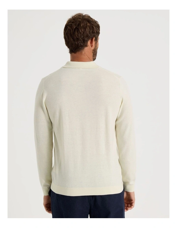 Australian Merino Long Sleeve Polo in Ecru image 6